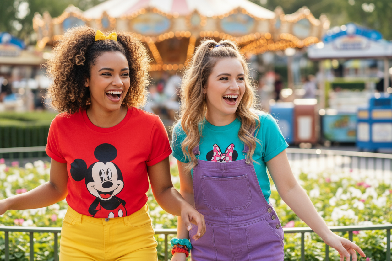 girls wearing disney shirts 